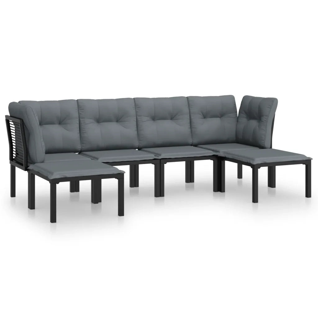 Set Salotto da Giardino 6 pz | Set di Mobili da Esterno in Polyrattan Nero e Grigio