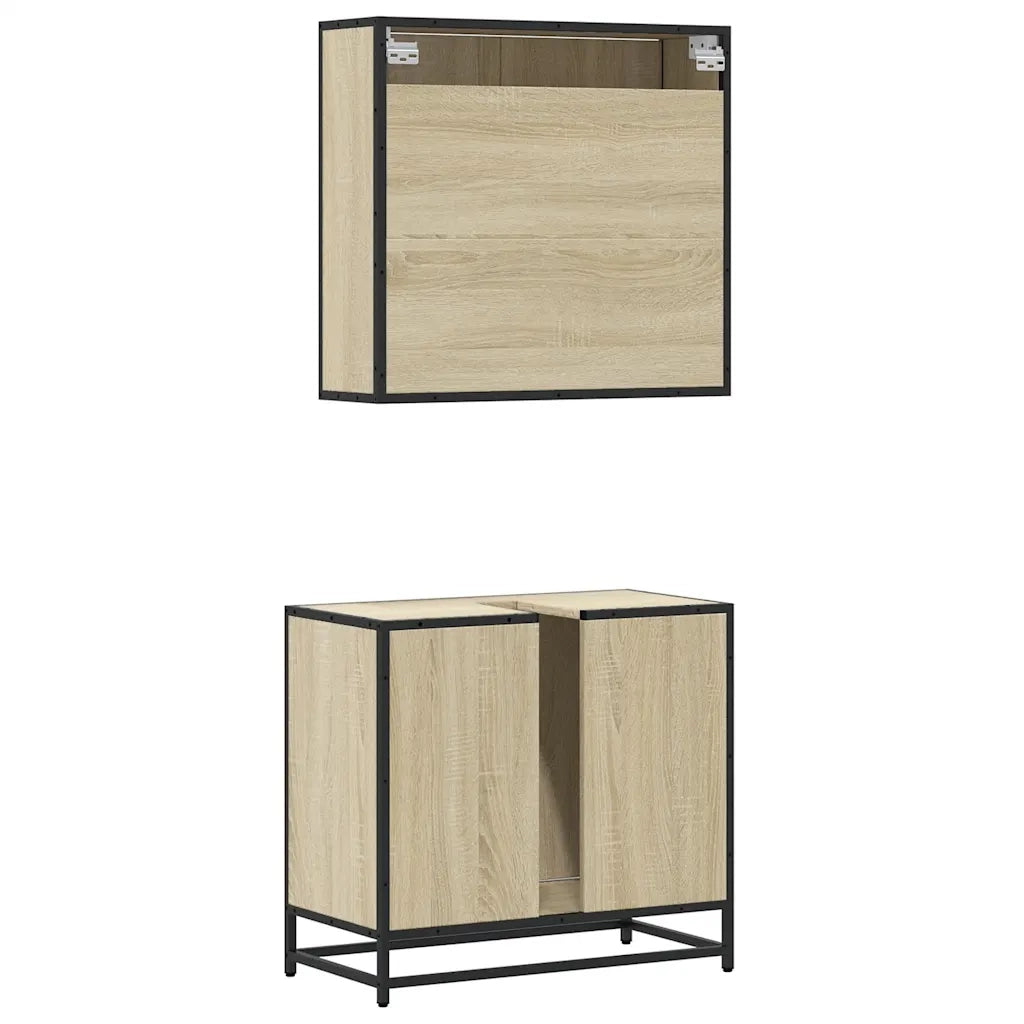 Set Mobili da Bagno 2 pz Rovere Sonoma in Legno Multistrato