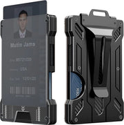 Ottimale Portafoglio Minimale con Blocco RFID, Clip di Denaro, Porta Carta di Credito con Finestra di Visura in Alluminio, Nero Opaco