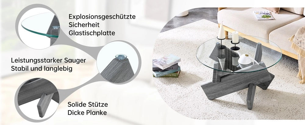 Tavolino da Caff¨¨ Rotondo ¨C MINIMAL ¨C Piano in Vetro Temperato, Gambe MDF Grigio, ?79 cm