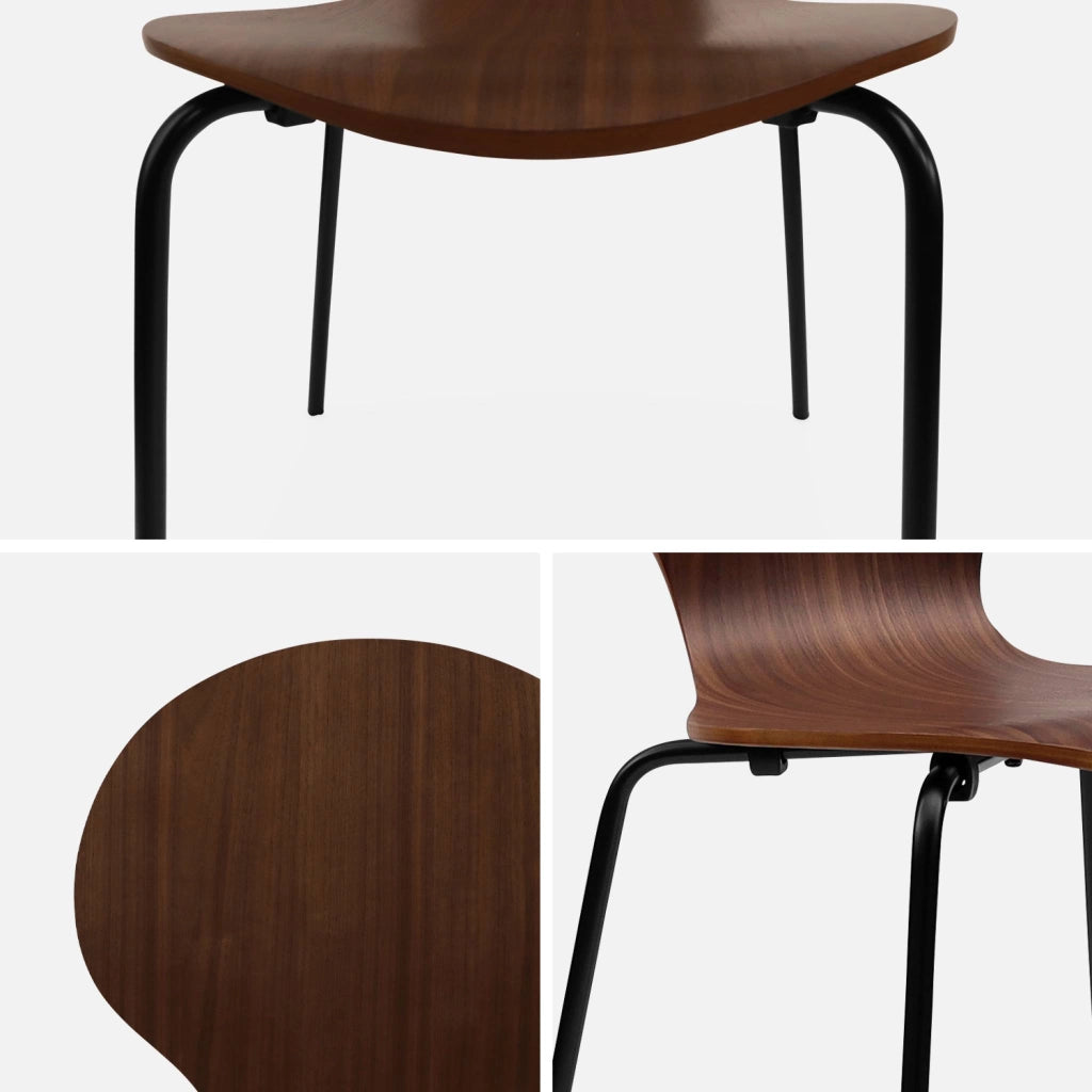 Sedie da pranzo in legno con gambe in acciaio, set di 4, marrone
