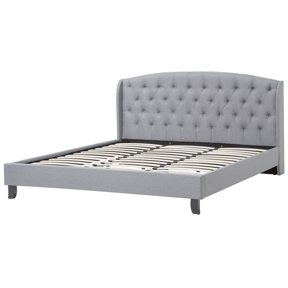 Letto a doghe Tessuto in poliestere grigio Poggiatesta trapuntato imbottito 180 x 200 cm Design moderno