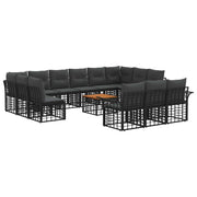 Set di divani da esterno 14 pcs Nero e Grigio scuro Poliestere