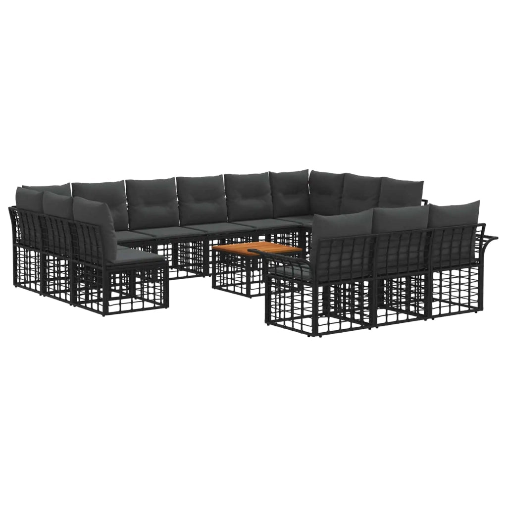 Set di divani da esterno 14 pcs Nero e Grigio scuro Poliestere