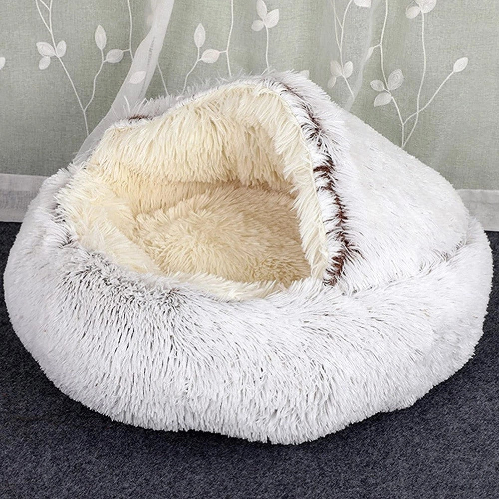 Trade Shop - Sacco A Pelo Semi Chiuso Pelliccia Sintetica Morbido Per Gatti Cani Marrone 65cm -