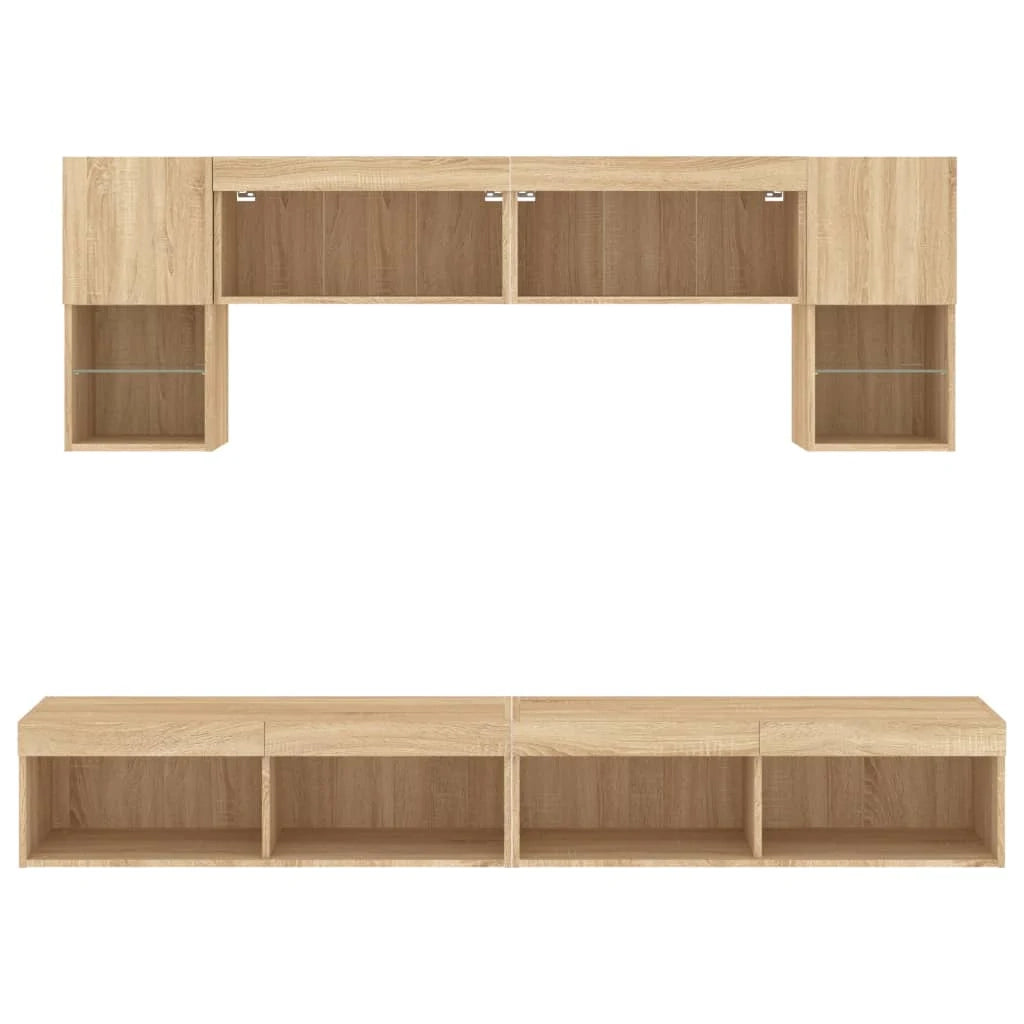 Mobile TV multimediale scaffale TV credenza mobile TV sala da pranzo soggiorno camera da letto con illuminazione a LED 6 pezzi legno ingegnerizzato rovere Sonoma marrone 02_0029454