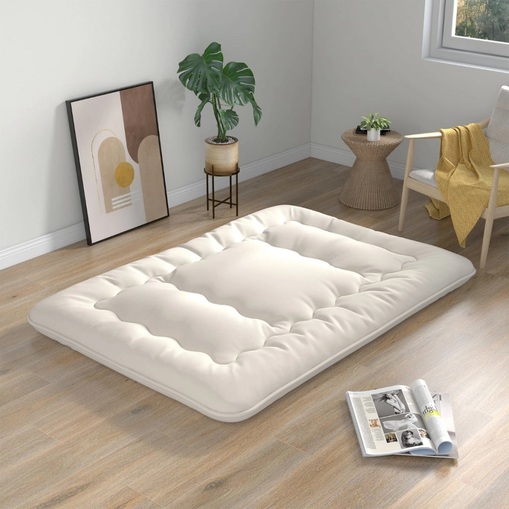 Materasso futon portatile con copertura lavabile sacca da trasporto-Tappeto arrotolabile per pavimento 140cm Beige