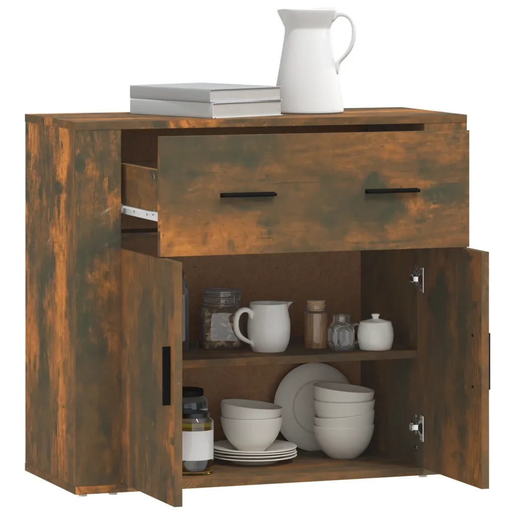 Credenza Rovere Fumo 80x33x70 cm in Legno Multistrato 816573