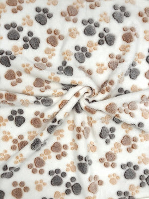 AIO FACTORY Coperta in pile 70x50 cm bianca con zampe marrone-grigio per cuccia per cani