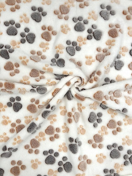 AIO FACTORY Coperta in pile 70x50 cm bianca con zampe marrone-grigio per cuccia per cani