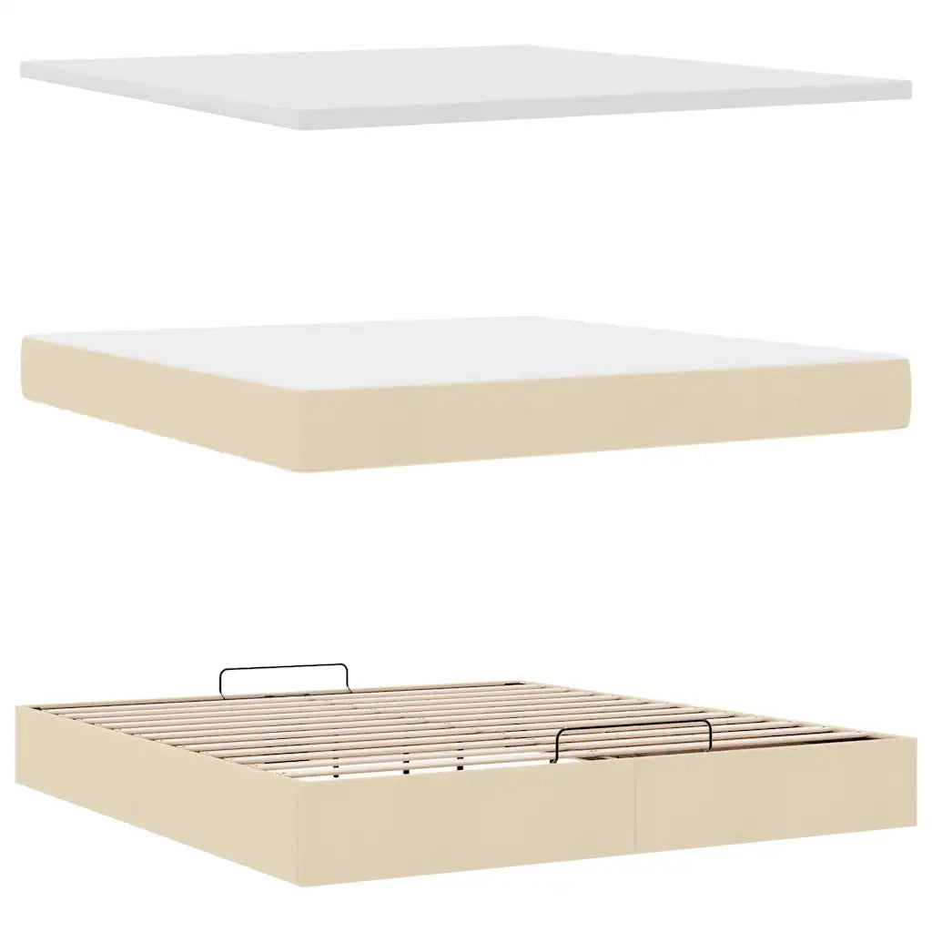 vidaXL Struttura Letto Pouf con Materasso Crema 160x200 cm in Tessuto