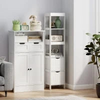 Mobile Bagno con 3 Ripiani Aperti e 2 Cassetti in Legno, 30x30x141.2 cm, Bianco