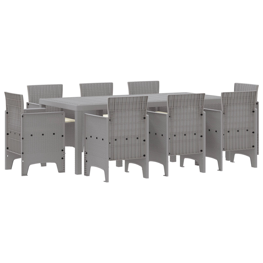 Set da pranzo da giardino da 9 pezzi con cuscini leggeri in polirattan