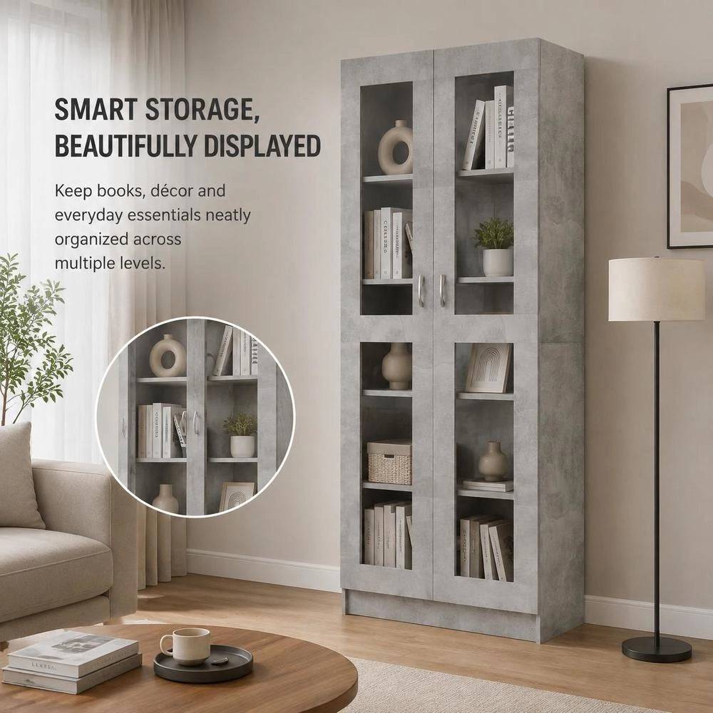 Display Cabinet, Concrete Grey, 82.5x30.5x185.5 Cm, Wood-based Material