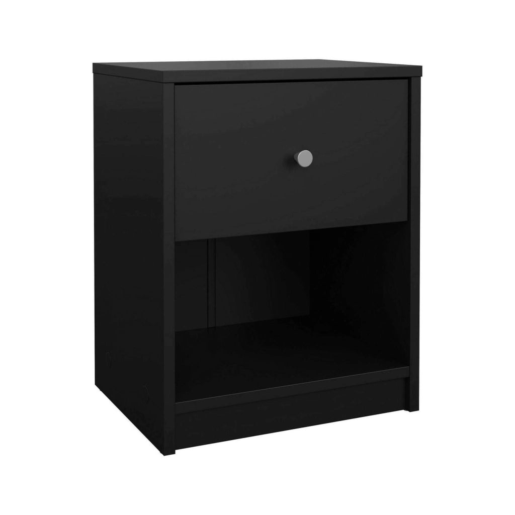 Comodino Kastri, Comò basso, Tavolino da notte, Mensola da letto, 38x30 h48 cm, Nero