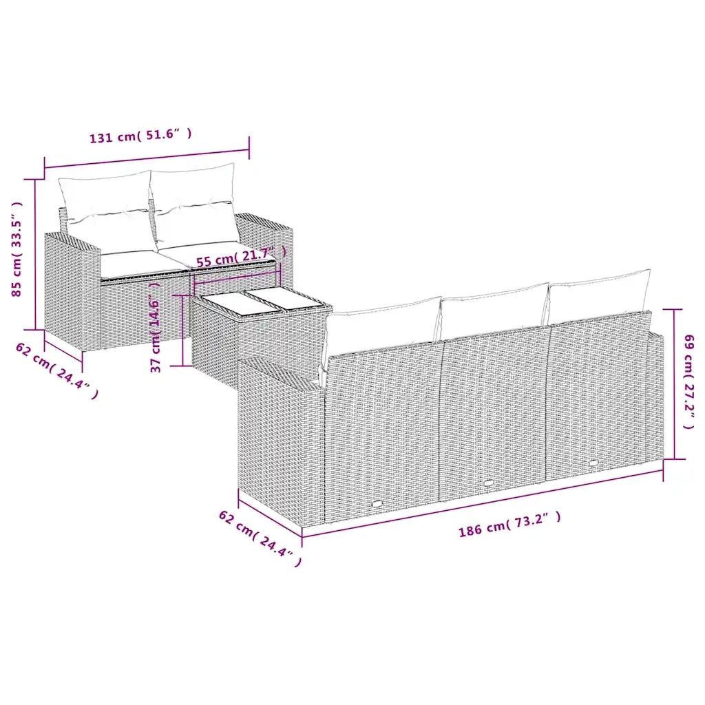 Set Divano da Giardino 6 pz con Cuscini Marrone in Polyrattan