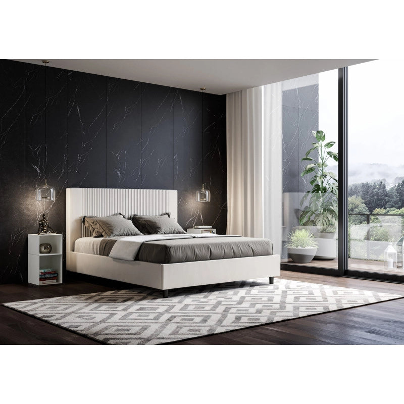 Letto imbottito Matrimoniale 170x200 cm Goya - Bianco,Similpelle,Contenitore