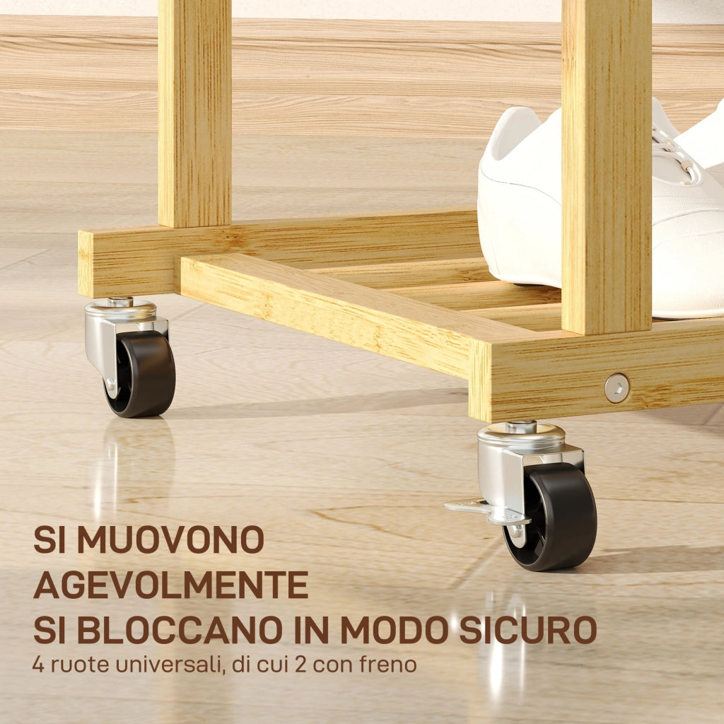 Appendiabiti con Ripiano e 4 Ruote in Bamb¨´ ¨C zephmum ¨C Legno Naturale 80x40x160 cm