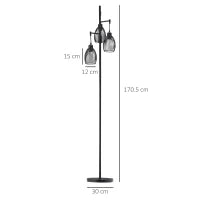 Lampada da Terra Industriale con 3 Paralumi e Intensità Regolabile, in Acciaio, 30x30x170.5 cm, Nero