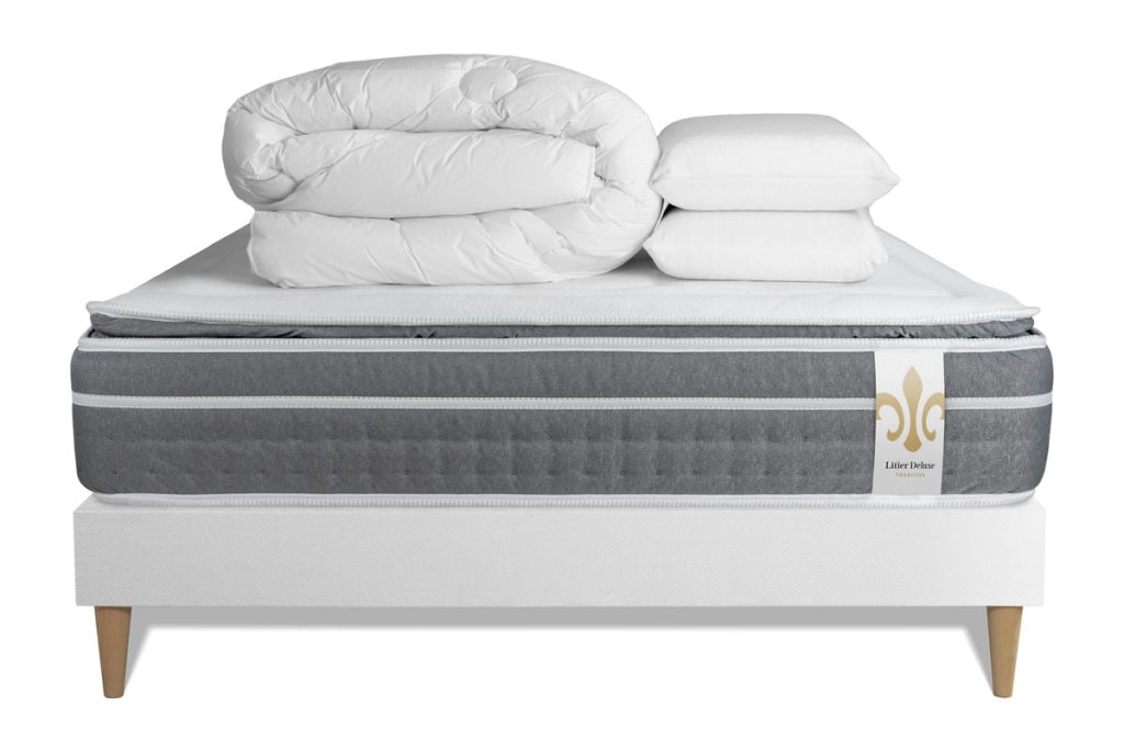 Pacchetto letto completo - Materasso 140x190cm + Box spring con doghe (kit) + 2 cuscini + Piumino - Trente PLUS