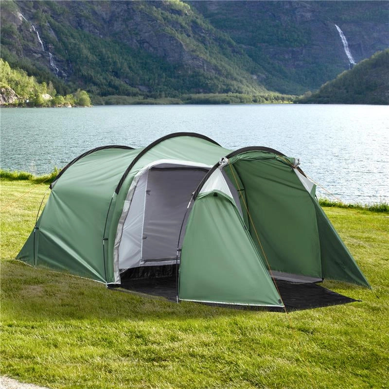 TENDA DA CAMPEGGIO 4 POSTI AMPIO VESTIBOLO IMPERMEABILE VERDE SCURO