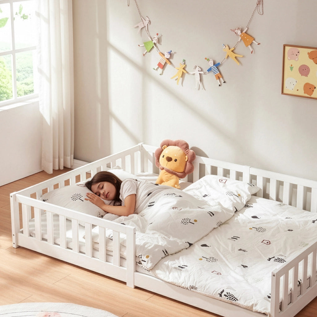 Letto Montessori per Cameretta Tanna in Legno di Pino 140 x 200 cm - Bianco [en.casa]