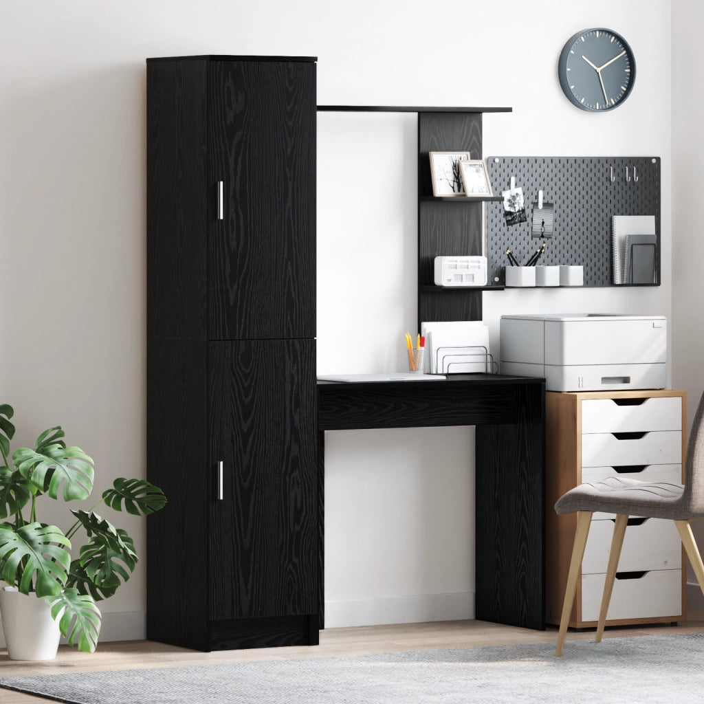 Scrivania con spazio di archiviazione rovere nero legno ingegnerizzato