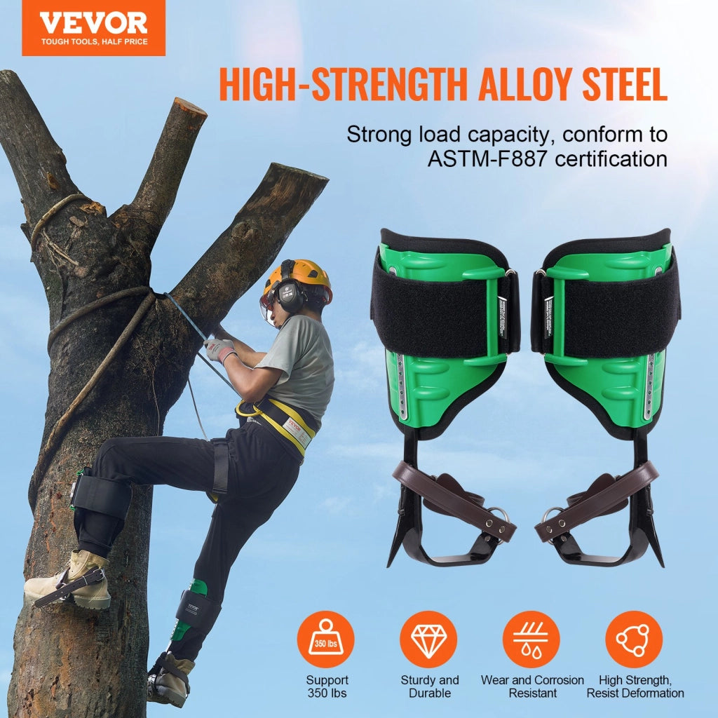 1 Paio di Speroni da arrampicata per alberi ROPE-G-001 in lega di acciaio verde regolabili e robusti portata 158,75 kg