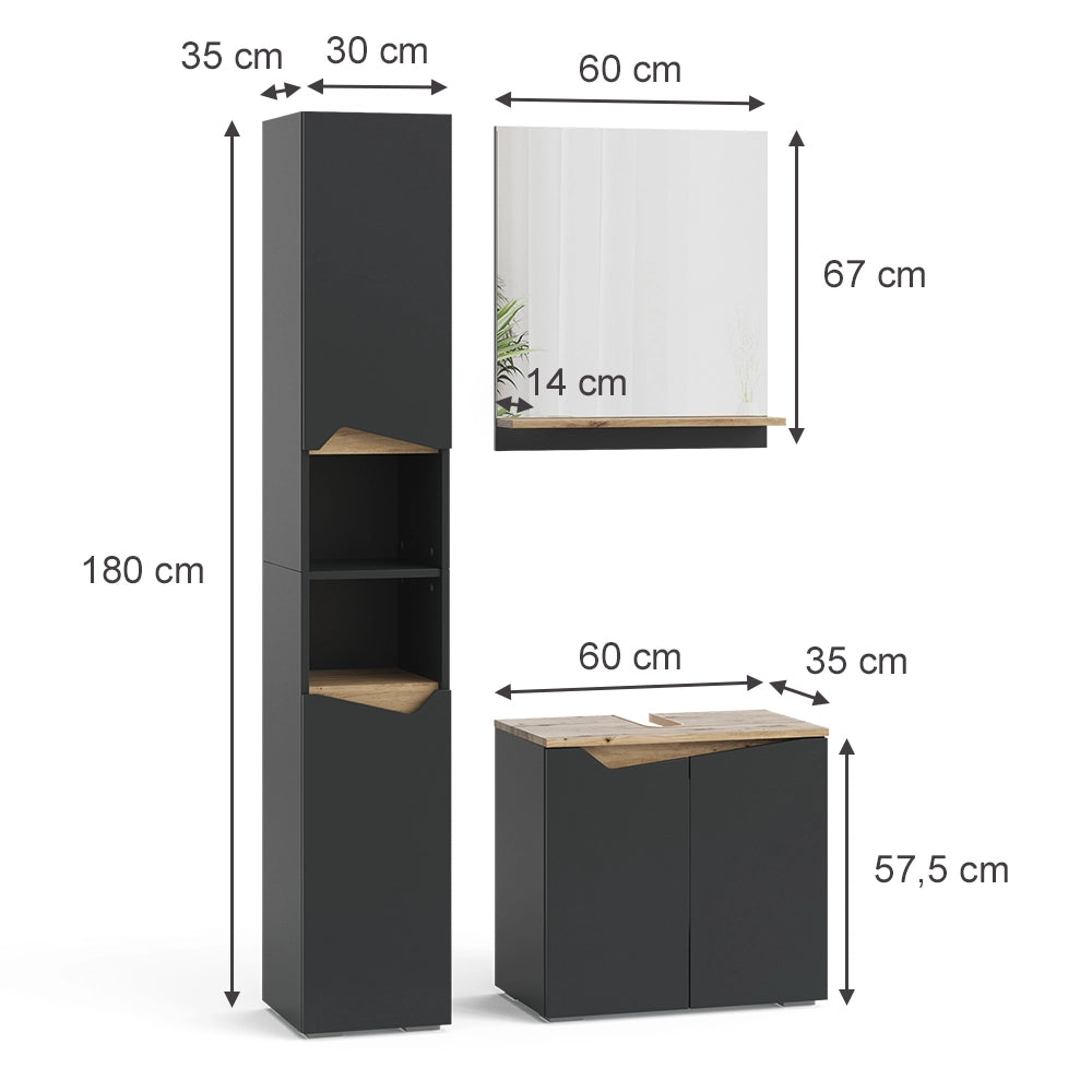 Vicco Combinazione di mobili da bagno Antracite 3 parti, con colonna