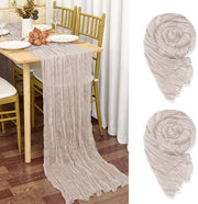 Set di 2 tovaglioli da tavola in lino, bruno grigio, 90 x 300 cm, tessuto in cotone rustico, tovagliolo da tavola boho, tovagliolo da tavola in lino per matrimonio, festa di addio al nubilato, decorazione da tavola (con un tocco di viola e rosa)