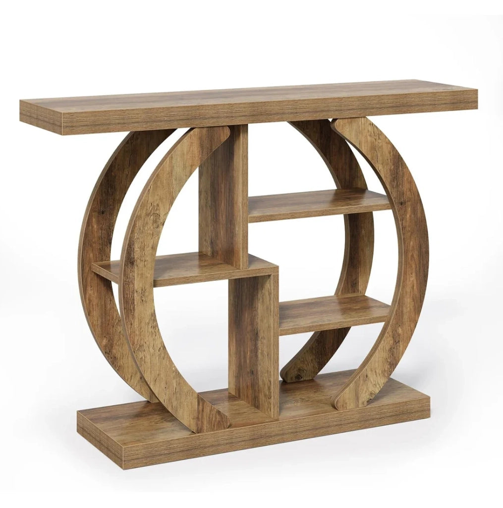Tavolo consolle da ingresso a 4 ripiani in legno marrone; altezza 108 cm