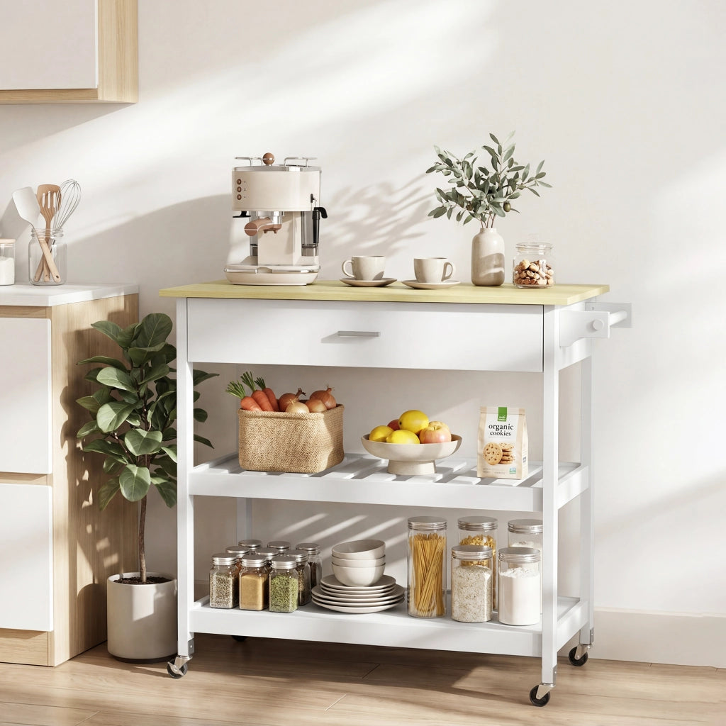 Isola cucina con ruote ¨C zephmum ¨C bianco 120x60x90
