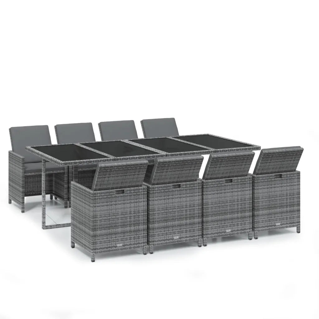 Set Pranzo da Giardino 9 pz con Cuscini in Polyrattan Grigio 3095563
