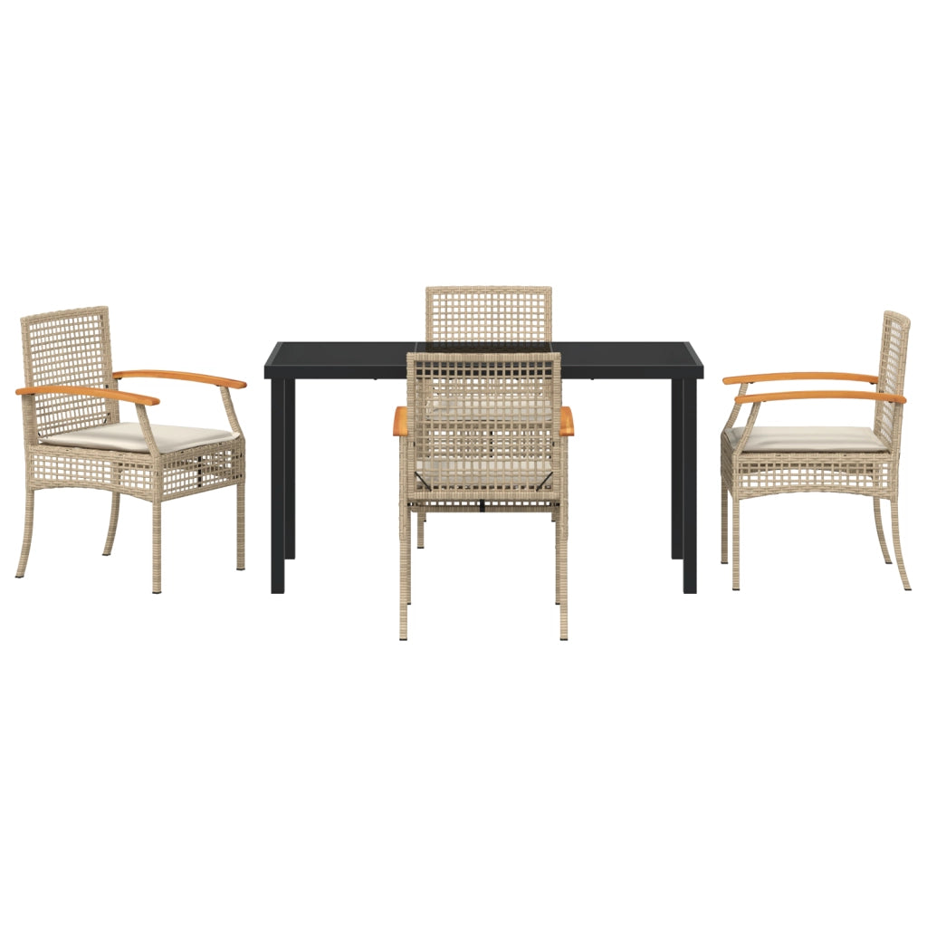 Set da Pranzo per Giardino da 5 Pezzi con Cuscini Rattan PE Beige