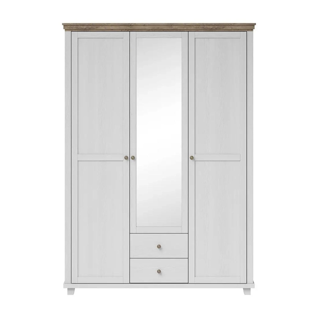Armadio 150x220 con 3 ante e 2 cassetti. Colori bianco e rovere. Collezione ASSIA.
