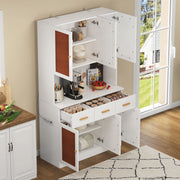 OKWISH Credenza da Cucina Alta con Ante, Cassetti e Vano Aperto, LED e Presa Integrata, per Cucina 105×43×182 cm