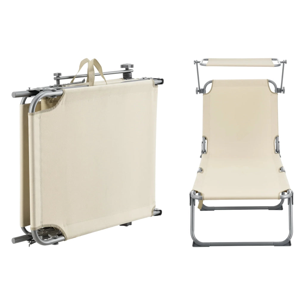Lettino prendisole con parasole acciaio poliestere argento opaco beige 03_0006410