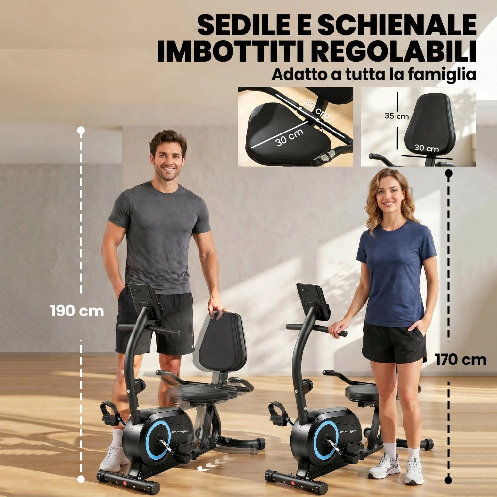 Cyclette Reclinata per Anziani 136x56x106 cm con Bluetooth Connettività App Ruote in Metallo Blu