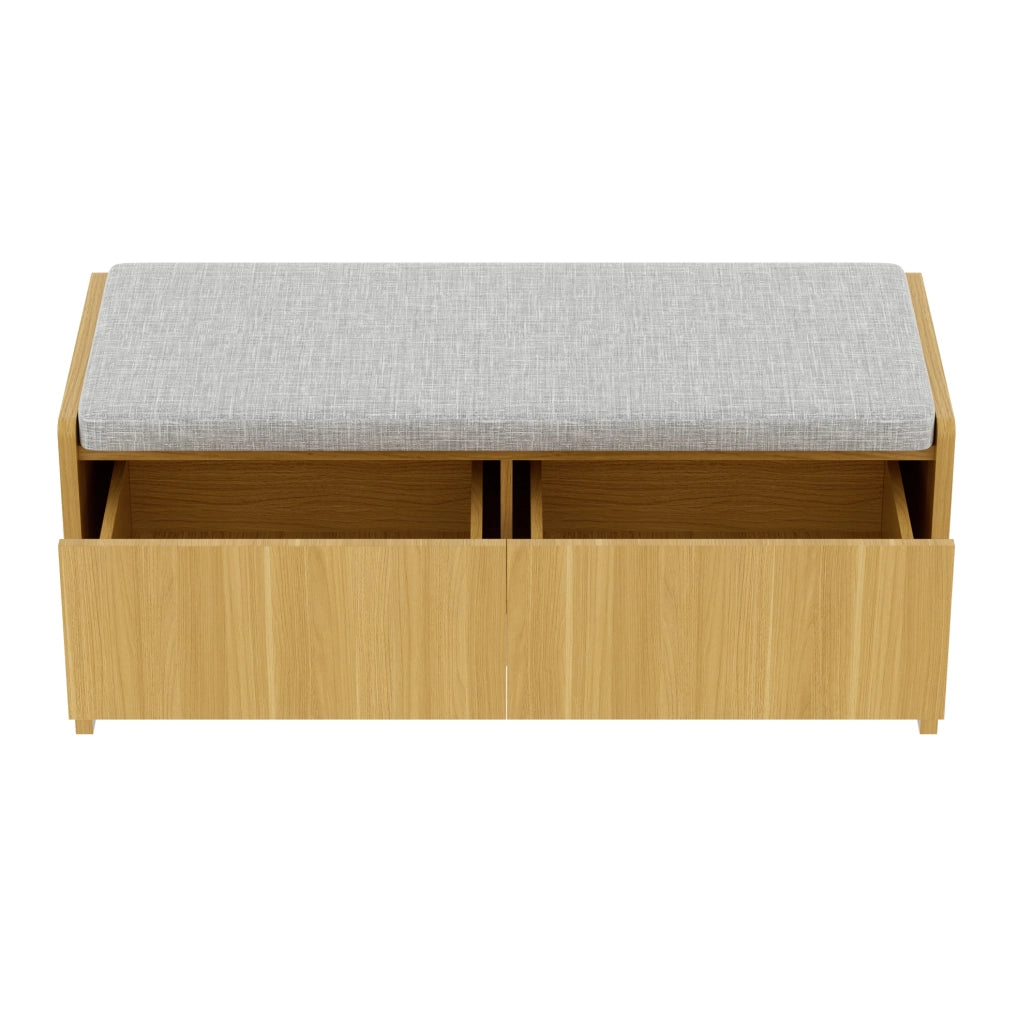 Panca contenitore in bambù e MDF con lati in rattan, grigio