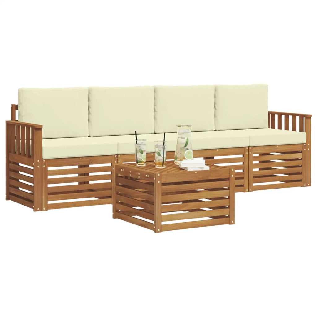Set divani 5 pcs Naturale e Crema Legno di Acacia Massello 3374320