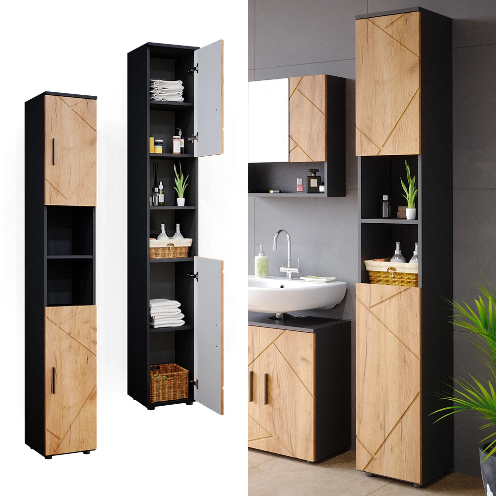 Mobile bagno alto Irma Rovere dorato/Antracite 30 x 192 cm Vicco