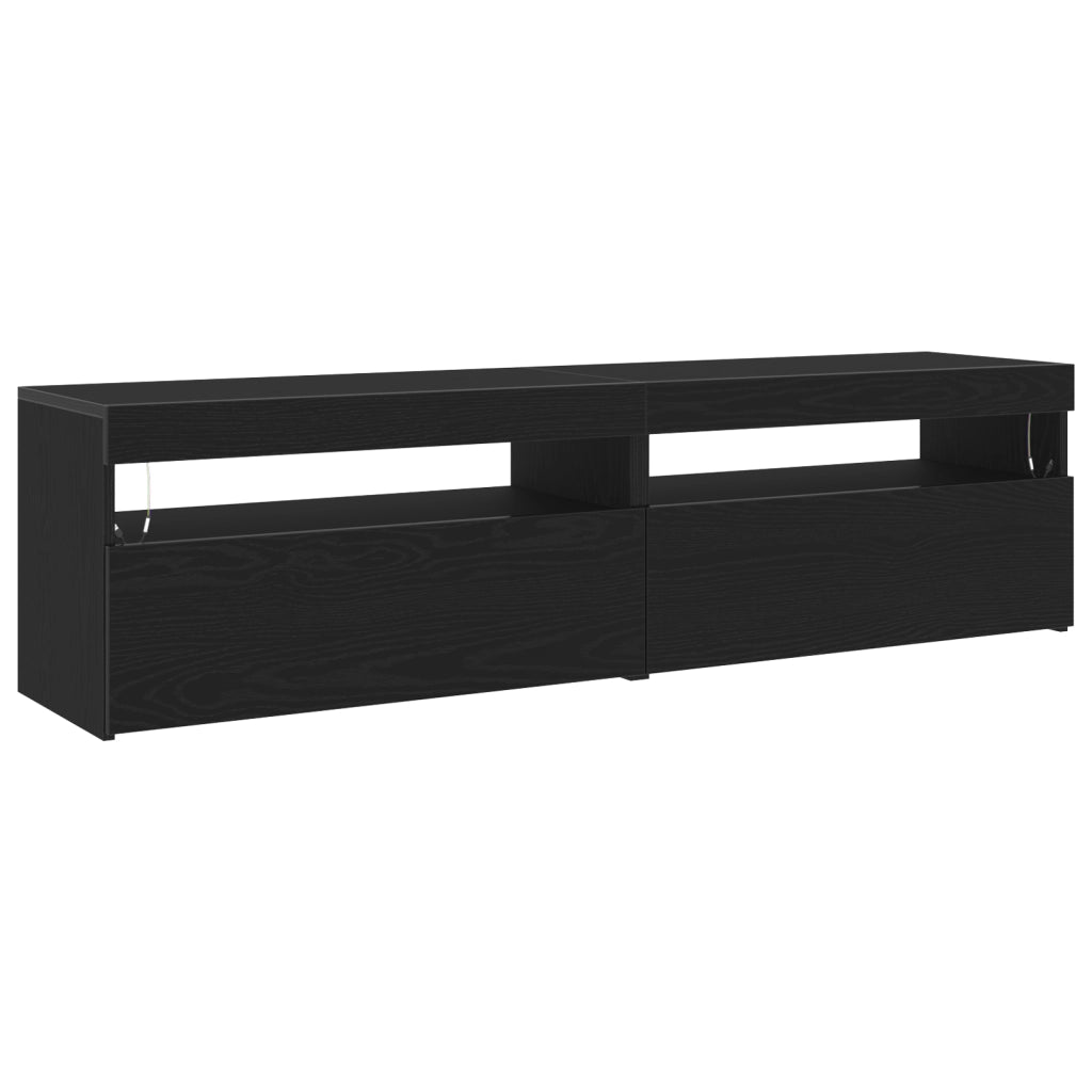 Mobile TV con Luci LED 2 pz Nero Rovere 75x35x40 cm Legno ingegnerizzato