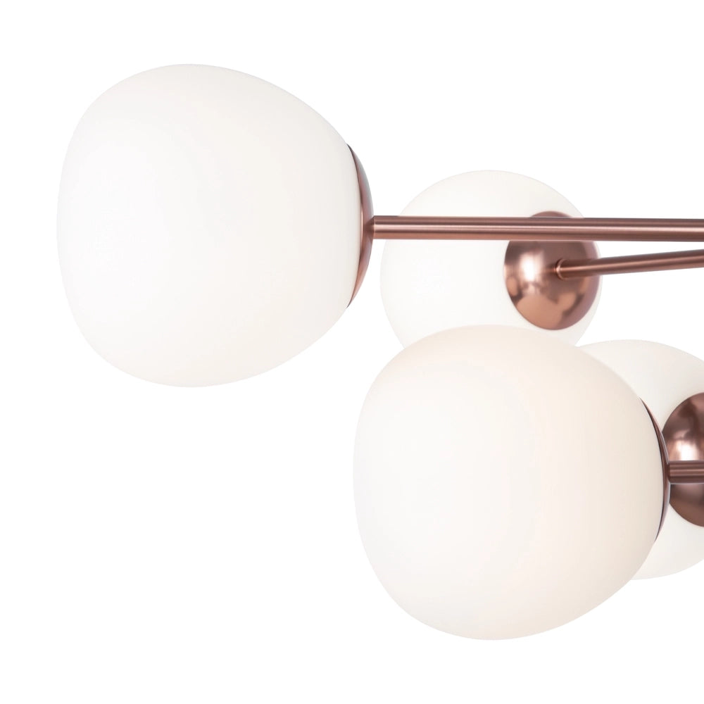 Lampadario Sospensione Erich Metallo Oro Rosa 10 Luci E Diffusori Bianchi