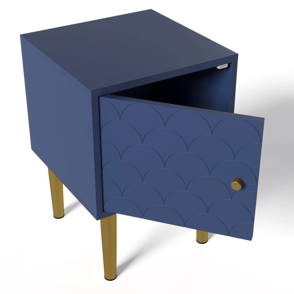Comodino set da 2 con anta e gambe in metallo - per camera da letto - in legno - 35x35x51 cm - blu navy