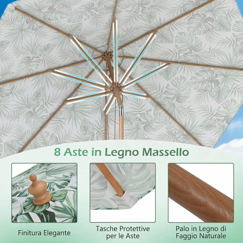 Ombrellone da Giardino 270 cm, con Insclinazione Regolabile, con Tettuccio di Ventilazione e 8 Stecche, Protezione Solare, Ombrellone da Spiaggia per Cortile e Balcone