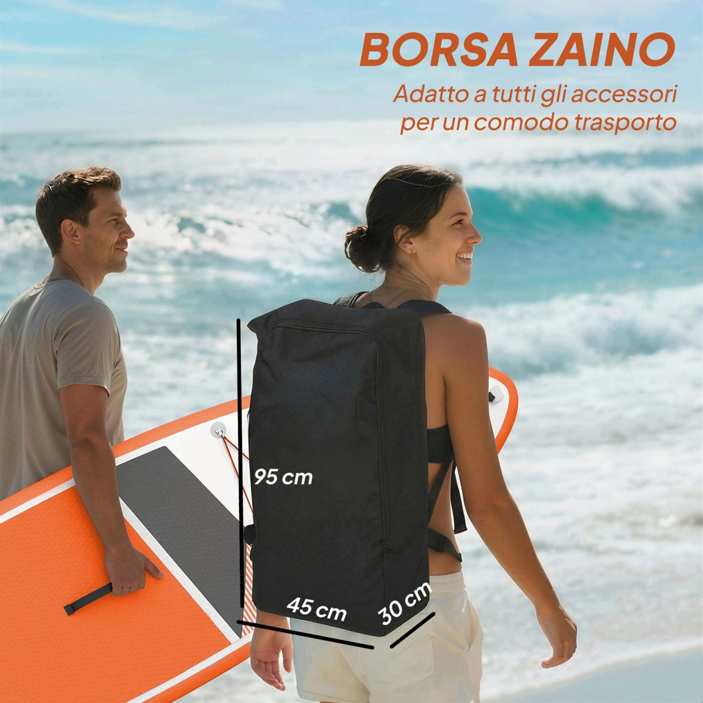 Tavola Sup Gonfiabile 320x82x15 cm Stand Up Paddle Antiscivolo in Plastica ed EVA Arancione