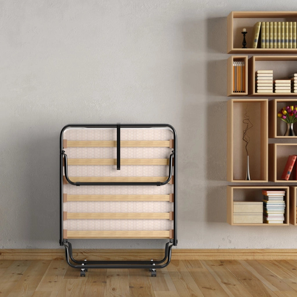 Letto pieghevole con materasso in memory foam struttura resistente e 4 ruote girevoli-Lettino per casa ufficio