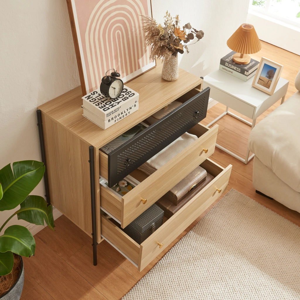 Cassettiera Tysnes Comò con 3 Cassetti 80x80x40 cm Effetto Rovere / Nero [en.casa]