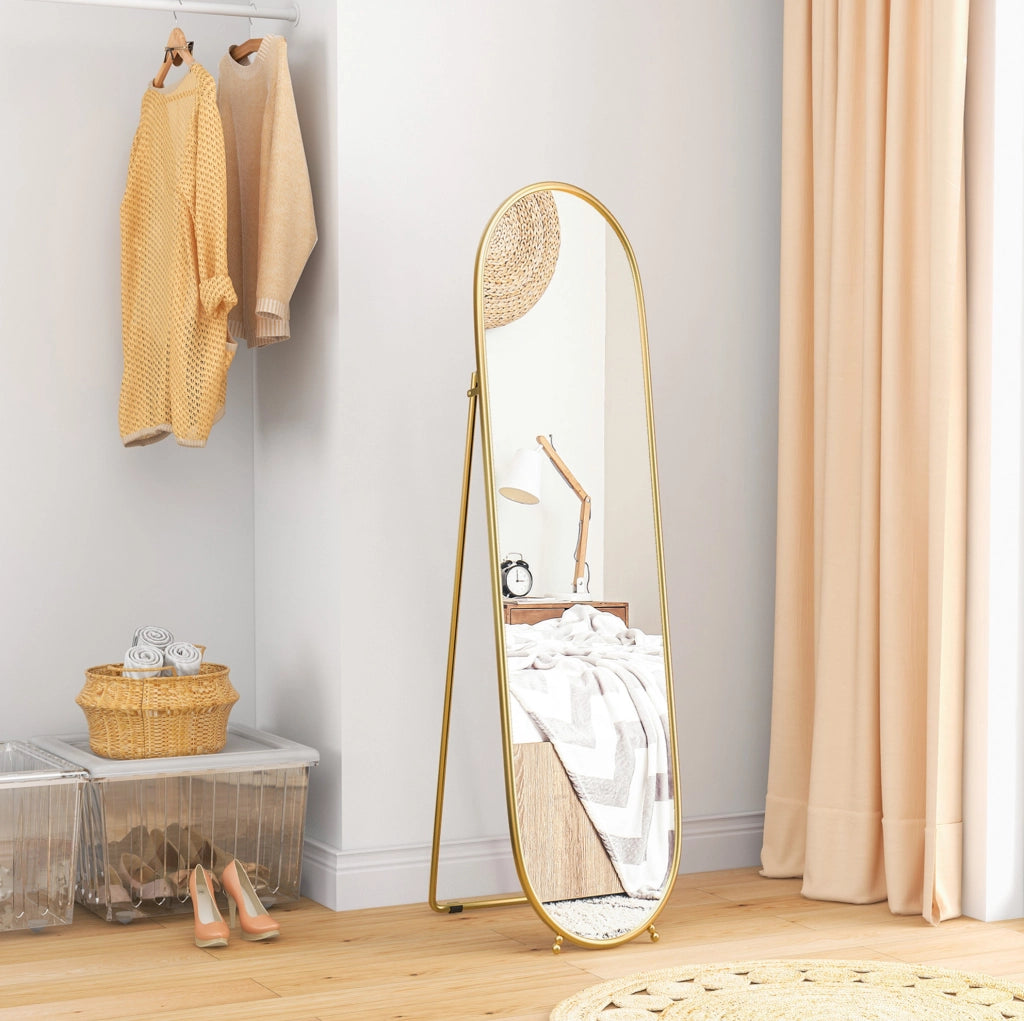 Specchio da terra 40x4x160 cm con supporto pieghevole in metallo oro