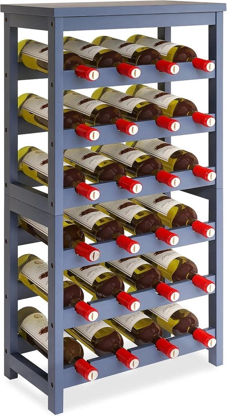 Wijnrek a 6 strati in bambù - organizzatore per 24 bottiglie - grigio - adatto per cucina e tavola